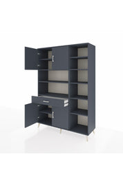 Hyperion Dolap 10 Raflı Tek Çekmeceli 4 Kapaklı 132x44x195 Antrasit-Antrasit/Antrasit