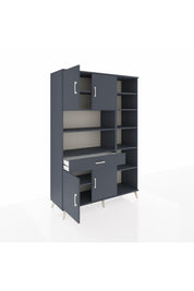 Hyperion Dolap 10 Raflı Tek Çekmeceli 4 Kapaklı 132x44x195 Antrasit-Antrasit/Antrasit