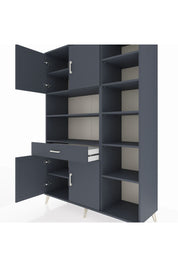 Hyperion Dolap 10 Raflı Tek Çekmeceli 4 Kapaklı 132x44x195 Antrasit-Antrasit/Antrasit