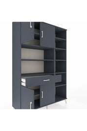 Hyperion Dolap 10 Raflı Tek Çekmeceli 4 Kapaklı 132x44x195 Antrasit-Antrasit/Antrasit