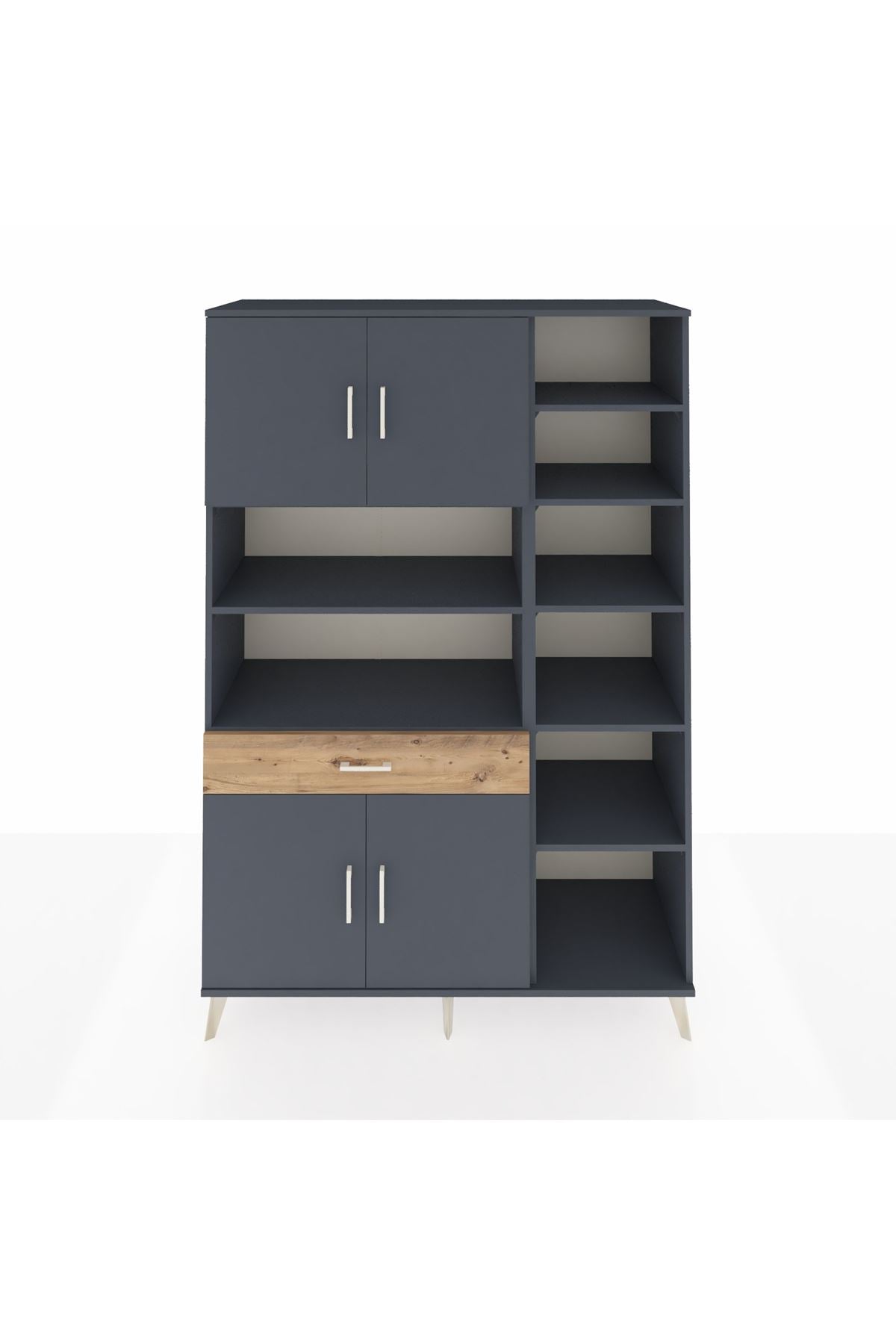 Hyperion Dolap 10 Raflı Tek Çekmeceli 4 Kapaklı 132x44x195 Antrasit-Antrasit/Çam