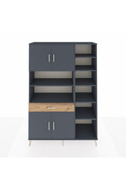 Hyperion Dolap 10 Raflı Tek Çekmeceli 4 Kapaklı 132x44x195 Antrasit-Antrasit/Çam