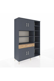 Hyperion Dolap 10 Raflı Tek Çekmeceli 4 Kapaklı 132x44x195 Antrasit-Antrasit/Çam