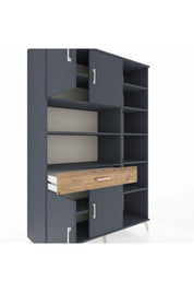 Hyperion Dolap 10 Raflı Tek Çekmeceli 4 Kapaklı 132x44x195 Antrasit-Antrasit/Çam