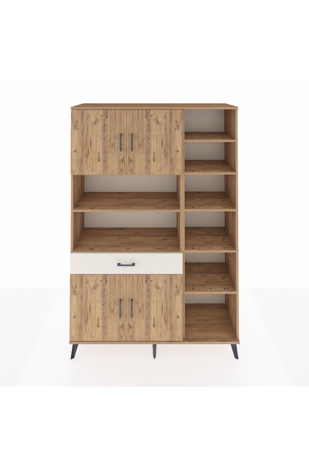 Hyperion Dolap 10 Raflı Tek Çekmeceli 4 Kapaklı 132x44x195 Çam-Çam/Aytaşı