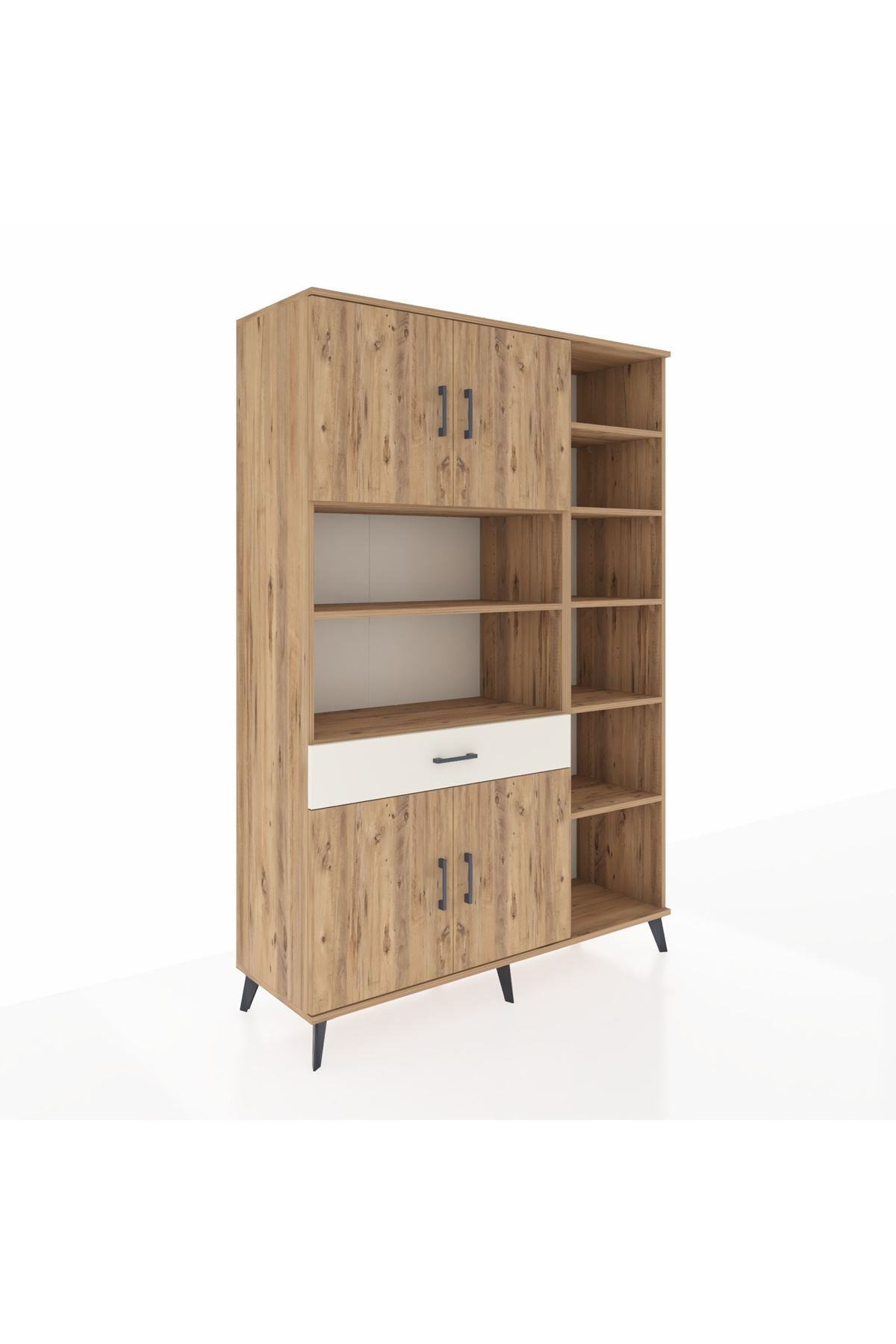 Hyperion Dolap 10 Raflı Tek Çekmeceli 4 Kapaklı 132x44x195 Çam-Çam/Aytaşı