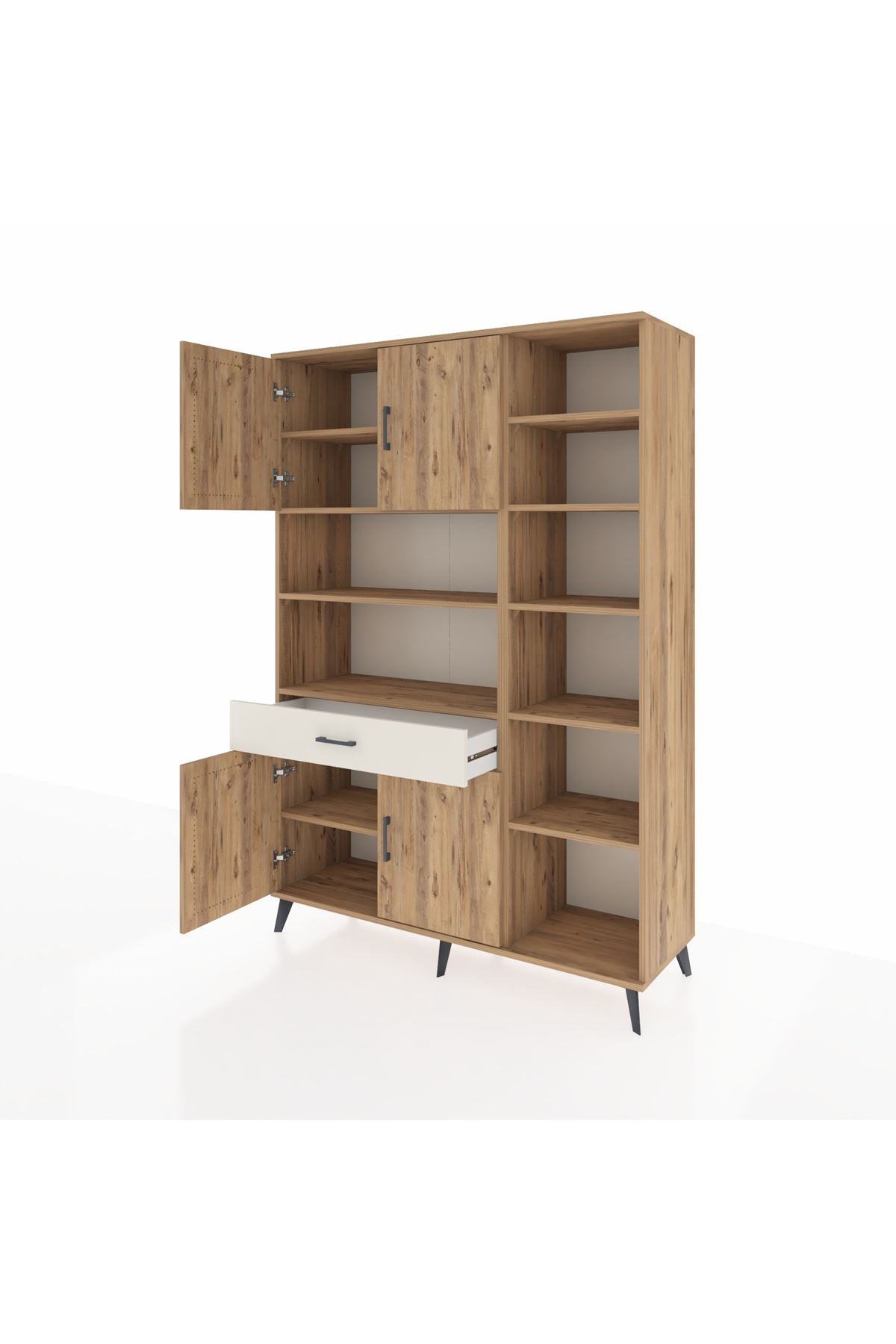 Hyperion Dolap 10 Raflı Tek Çekmeceli 4 Kapaklı 132x44x195 Çam-Çam/Aytaşı