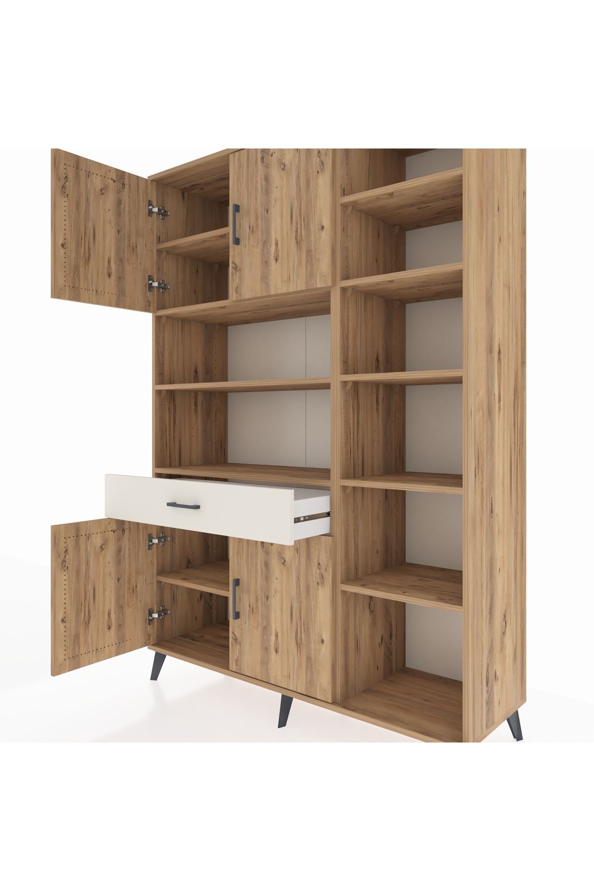 Hyperion Dolap 10 Raflı Tek Çekmeceli 4 Kapaklı 132x44x195 Çam-Çam/Aytaşı