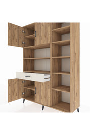 Hyperion Dolap 10 Raflı Tek Çekmeceli 4 Kapaklı 132x44x195 Çam-Çam/Aytaşı