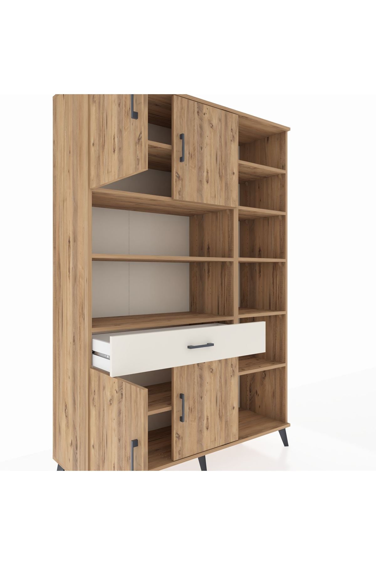 Hyperion Dolap 10 Raflı Tek Çekmeceli 4 Kapaklı 132x44x195 Çam-Çam/Aytaşı