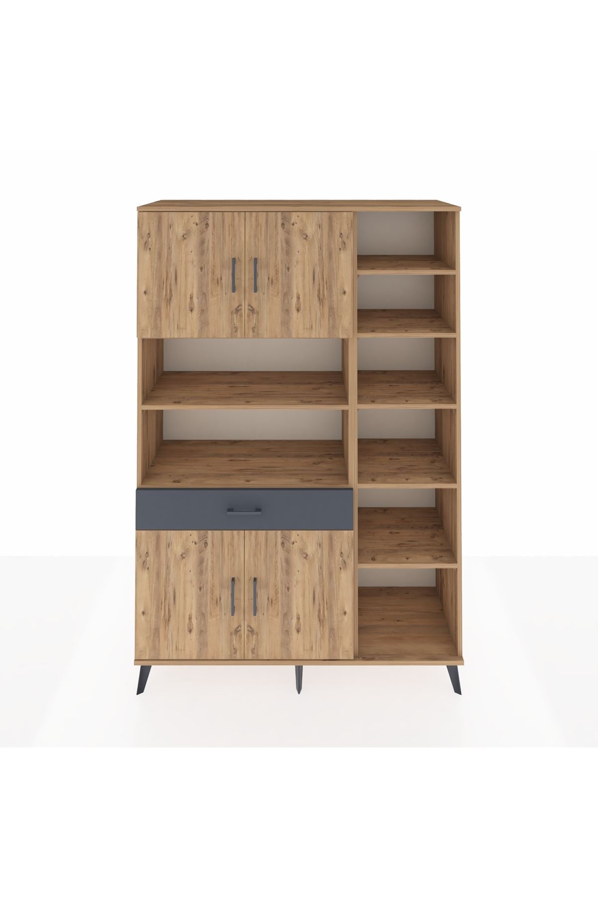 Hyperion Dolap 10 Raflı Tek Çekmeceli 4 Kapaklı 132x44x195 Çam-Çam/Antrasit