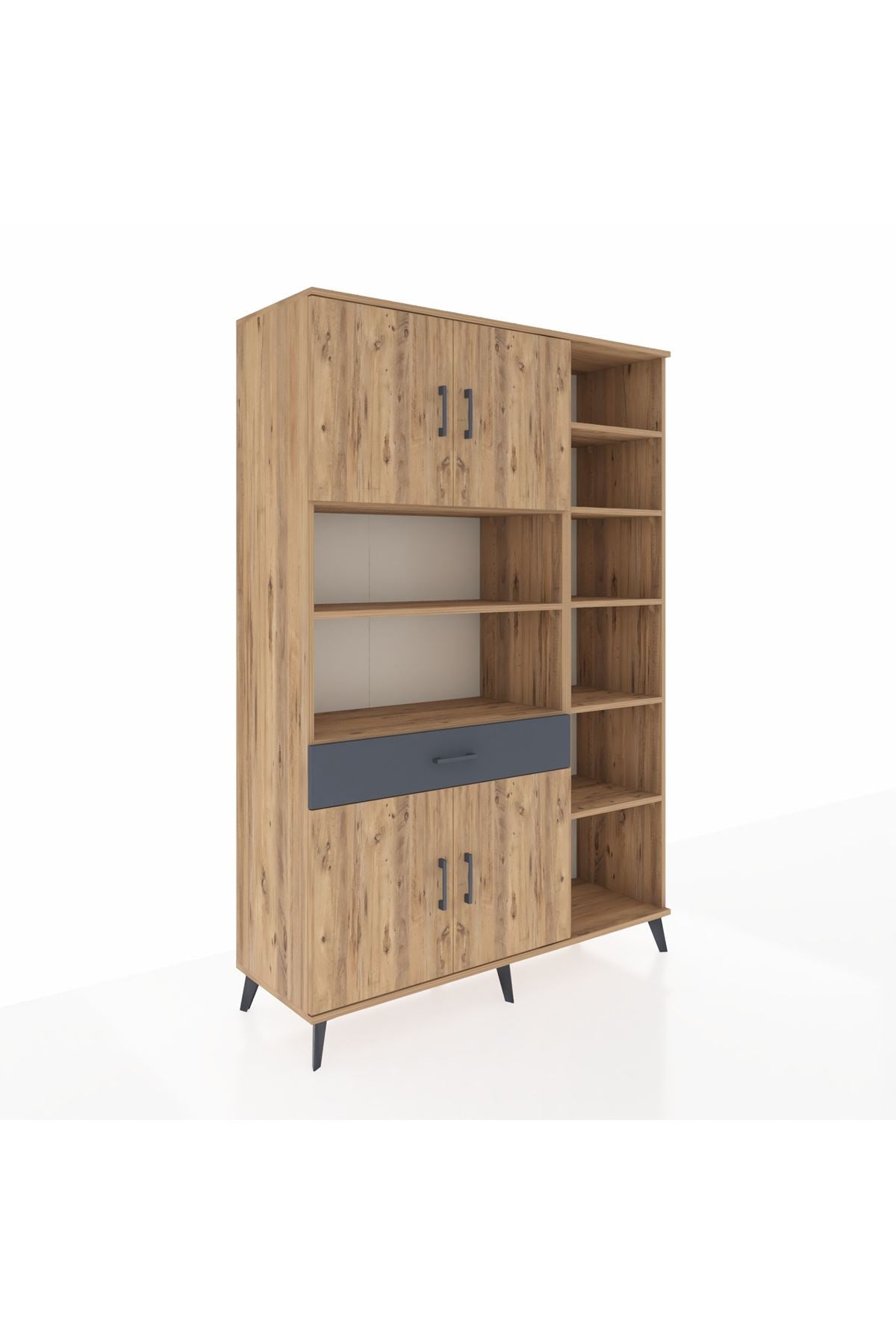 Hyperion Dolap 10 Raflı Tek Çekmeceli 4 Kapaklı 132x44x195 Çam-Çam/Antrasit