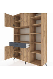 Hyperion Dolap 10 Raflı Tek Çekmeceli 4 Kapaklı 132x44x195 Çam-Çam/Antrasit