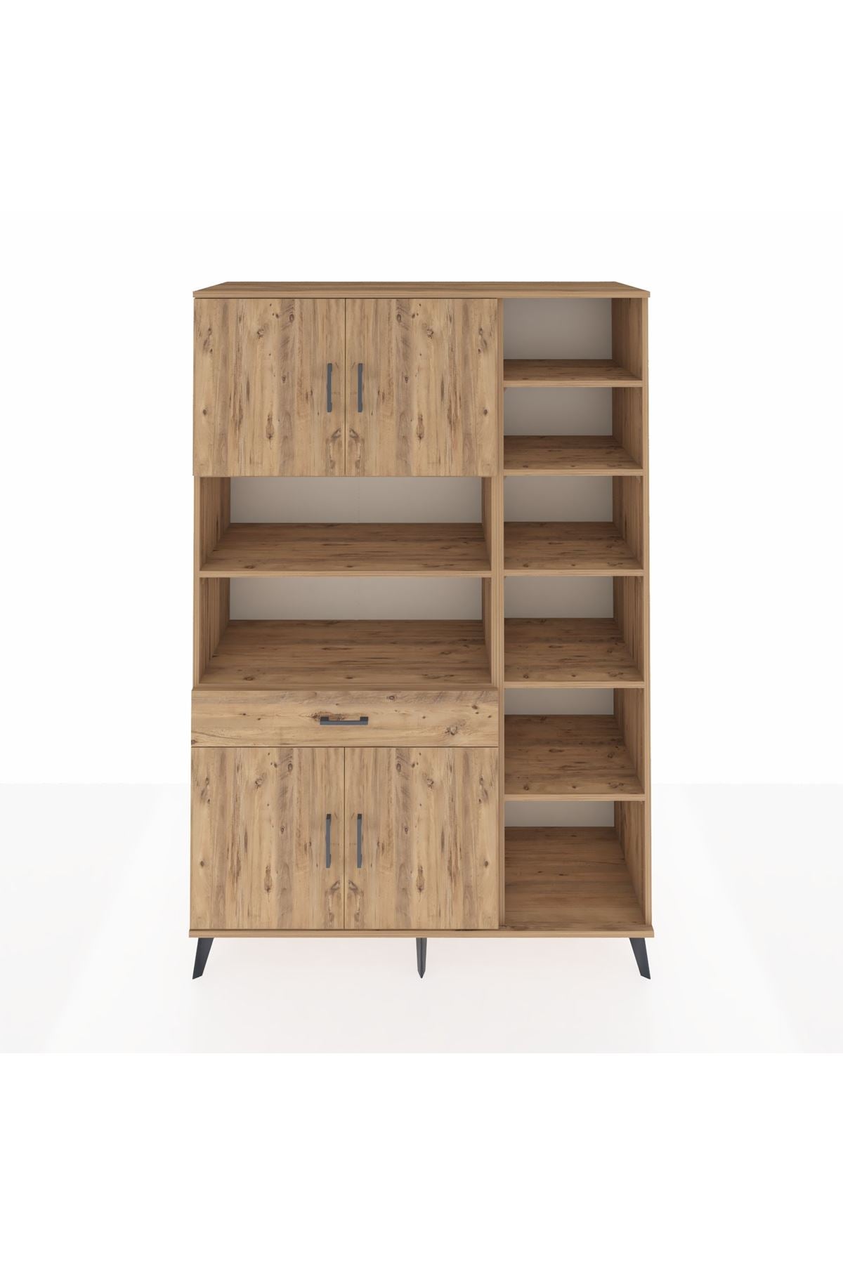 Hyperion Dolap 10 Raflı Tek Çekmeceli 4 Kapaklı 132x44x195 Çam-Çam/Çam