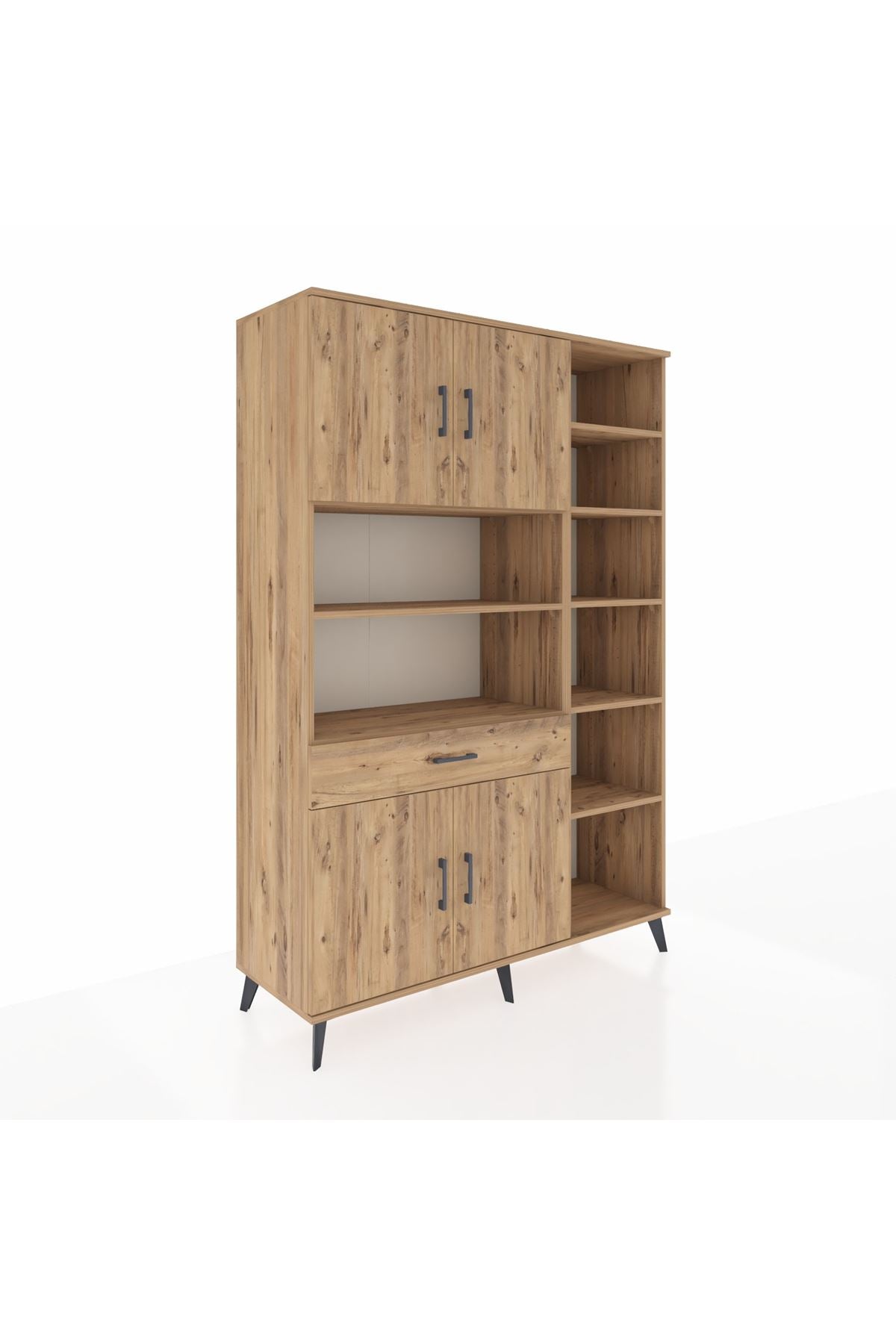 Hyperion Dolap 10 Raflı Tek Çekmeceli 4 Kapaklı 132x44x195 Çam-Çam/Çam