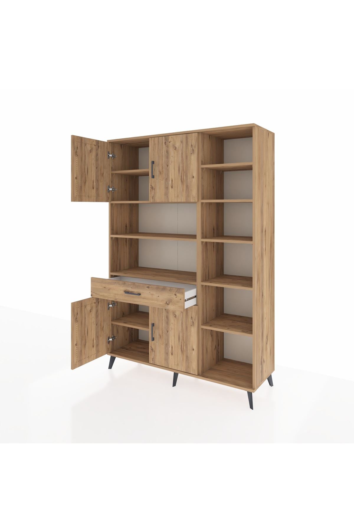 Hyperion Dolap 10 Raflı Tek Çekmeceli 4 Kapaklı 132x44x195 Çam-Çam/Çam