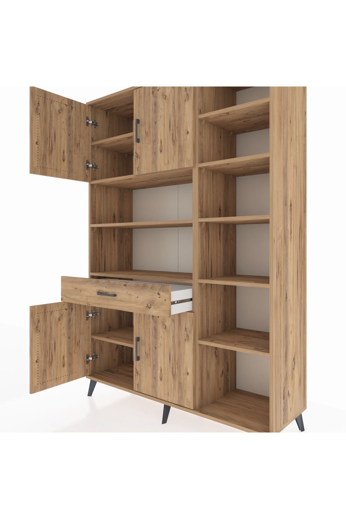 Hyperion Dolap 10 Raflı Tek Çekmeceli 4 Kapaklı 132x44x195 Çam-Çam/Çam