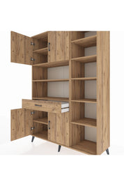 Hyperion Dolap 10 Raflı Tek Çekmeceli 4 Kapaklı 132x44x195 Çam-Çam/Çam