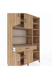 Hyperion Dolap 10 Raflı Tek Çekmeceli 4 Kapaklı 132x44x195 Çam-Çam/Çam