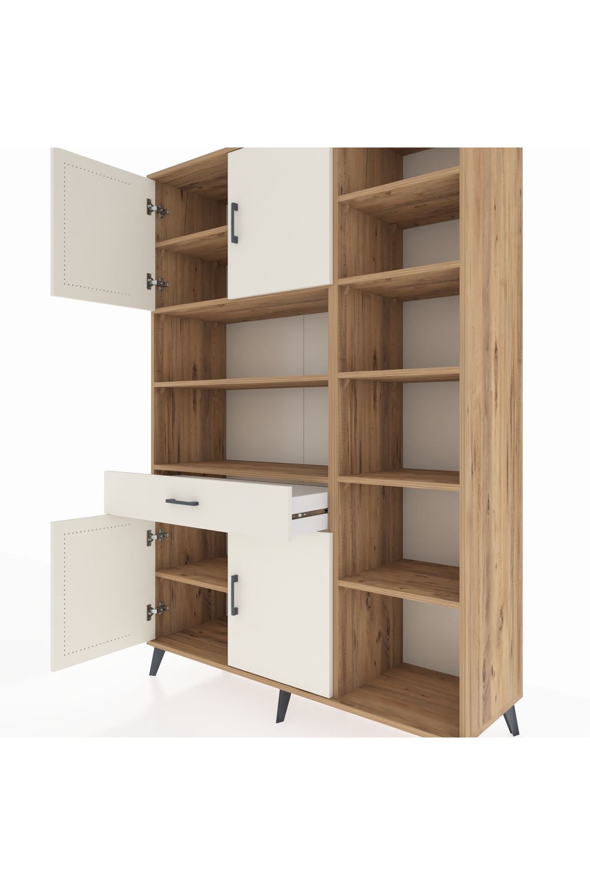 Hyperion Dolap 10 Raflı Tek Çekmeceli 4 Kapaklı 132x44x195 Çam-Aytaşı/Aytaşı