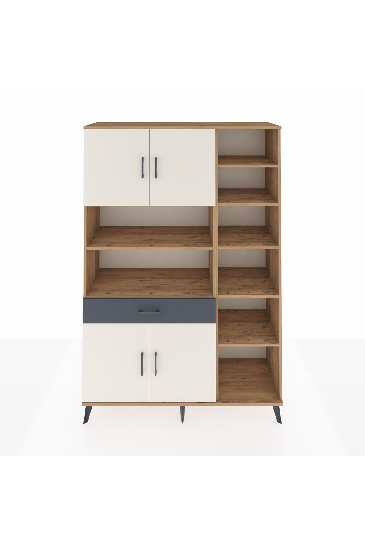 Hyperion Dolap 10 Raflı Tek Çekmeceli 4 Kapaklı 132x44x195 Çam-Aytaşı/Antrasit