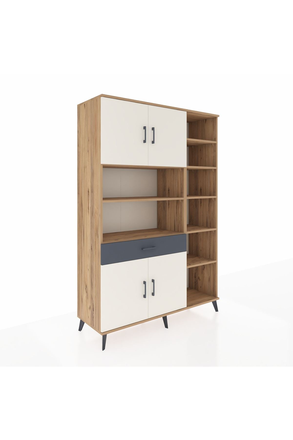 Hyperion Dolap 10 Raflı Tek Çekmeceli 4 Kapaklı 132x44x195 Çam-Aytaşı/Antrasit