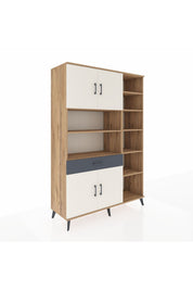 Hyperion Dolap 10 Raflı Tek Çekmeceli 4 Kapaklı 132x44x195 Çam-Aytaşı/Antrasit