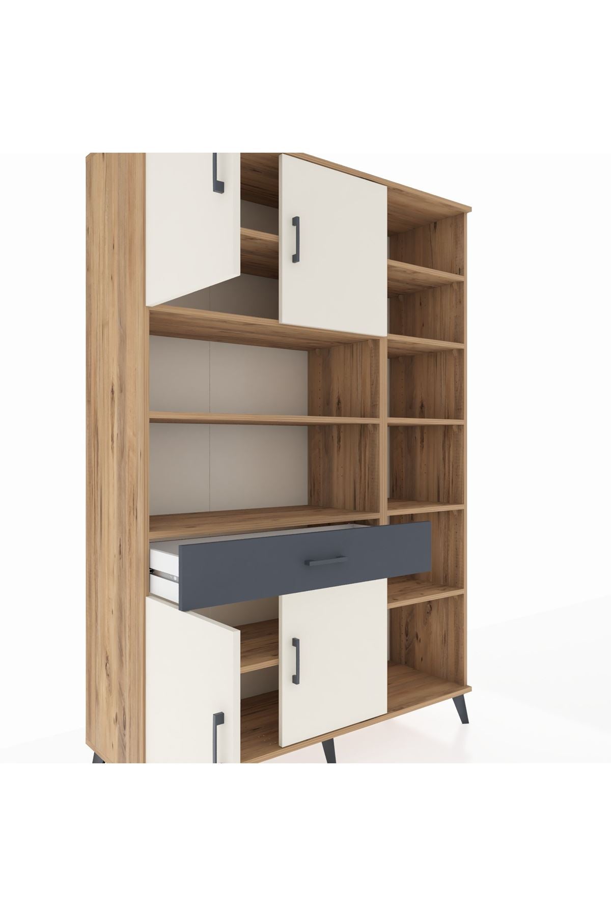 Hyperion Dolap 10 Raflı Tek Çekmeceli 4 Kapaklı 132x44x195 Çam-Aytaşı/Antrasit