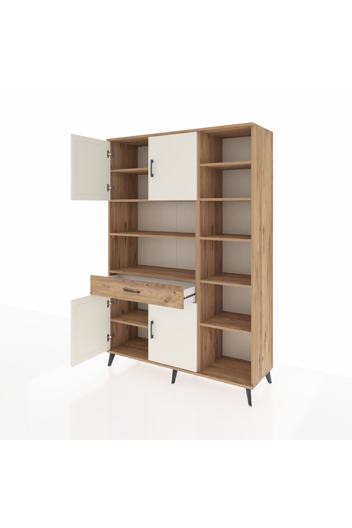 Hyperion Dolap 10 Raflı Tek Çekmeceli 4 Kapaklı 132x44x195 Çam-Aytaşı/Çam