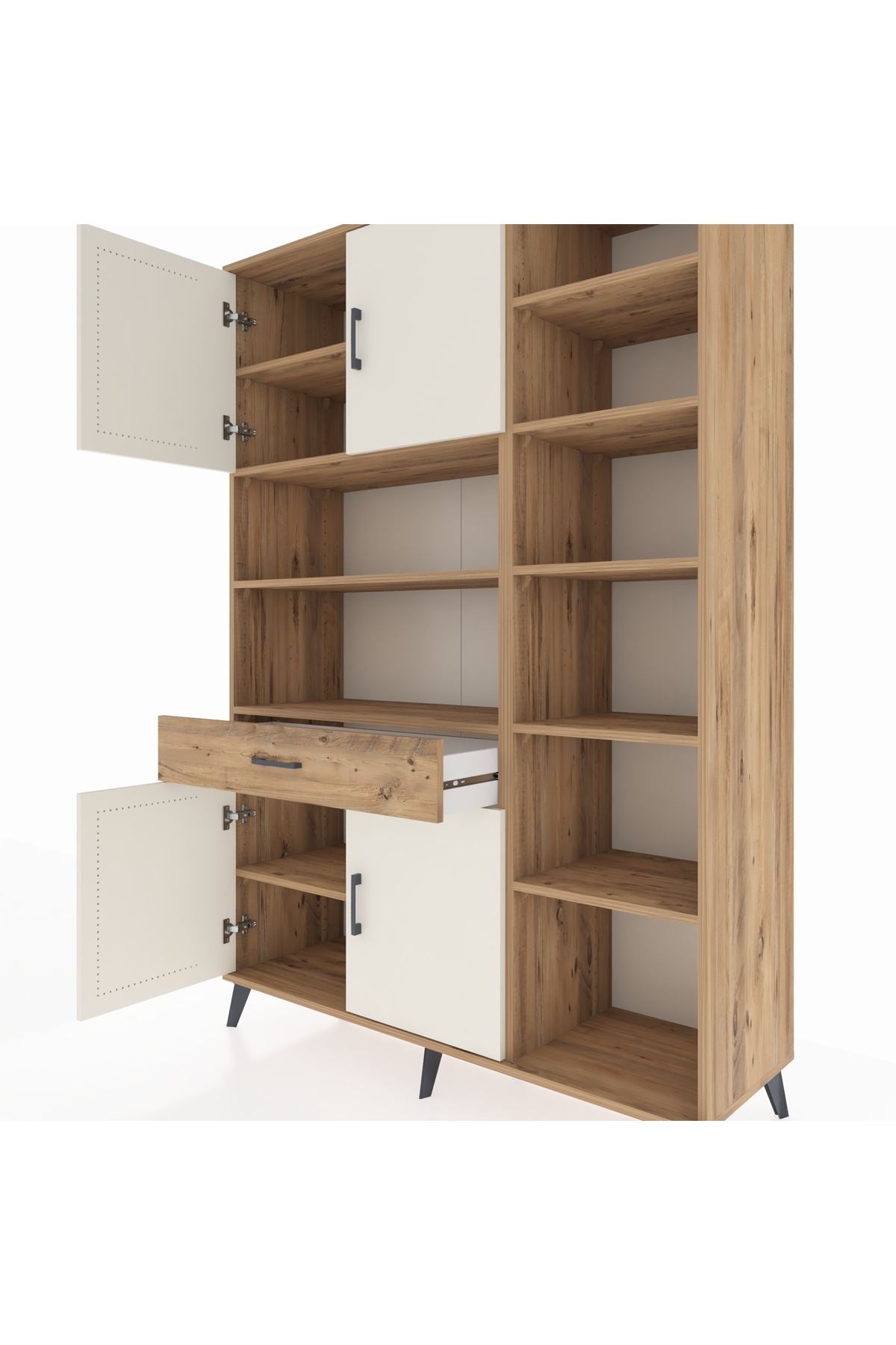 Hyperion Dolap 10 Raflı Tek Çekmeceli 4 Kapaklı 132x44x195 Çam-Aytaşı/Çam