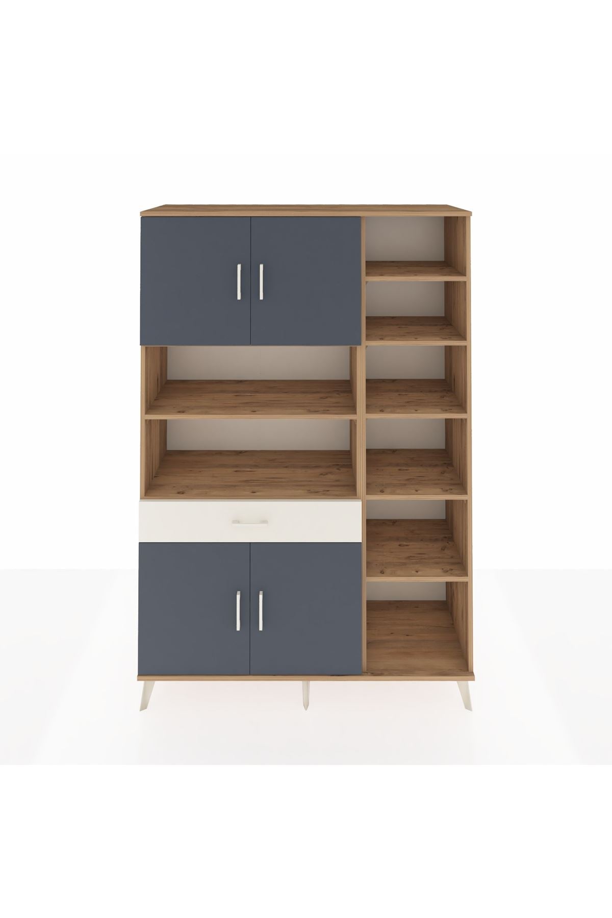 Hyperion Dolap 10 Raflı Tek Çekmeceli 4 Kapaklı 132x44x195 Çam-Antrasit/Aytaşı