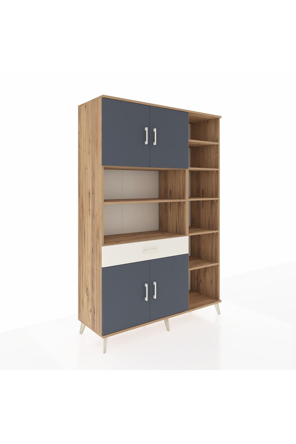 Hyperion Dolap 10 Raflı Tek Çekmeceli 4 Kapaklı 132x44x195 Çam-Antrasit/Aytaşı