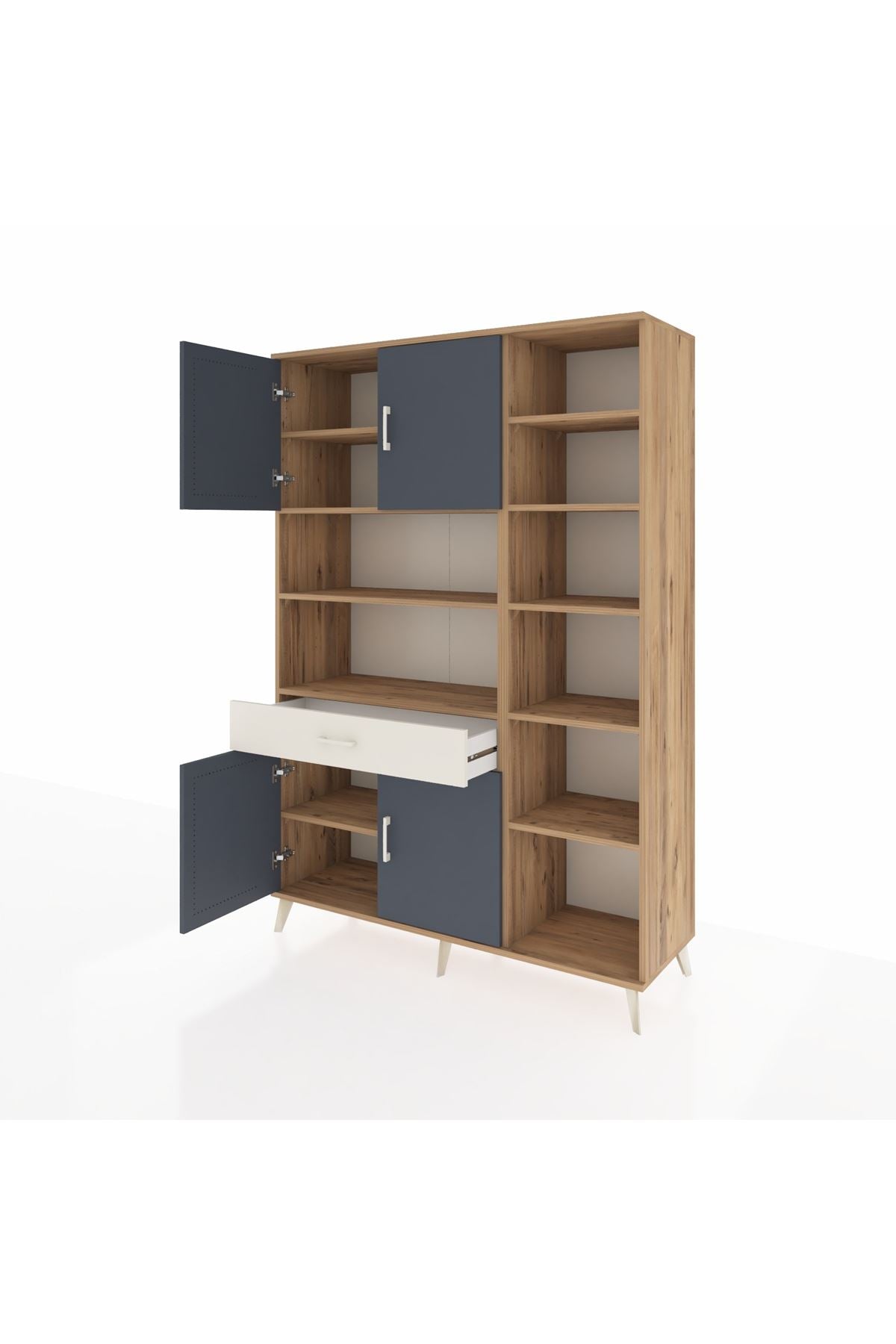 Hyperion Dolap 10 Raflı Tek Çekmeceli 4 Kapaklı 132x44x195 Çam-Antrasit/Aytaşı