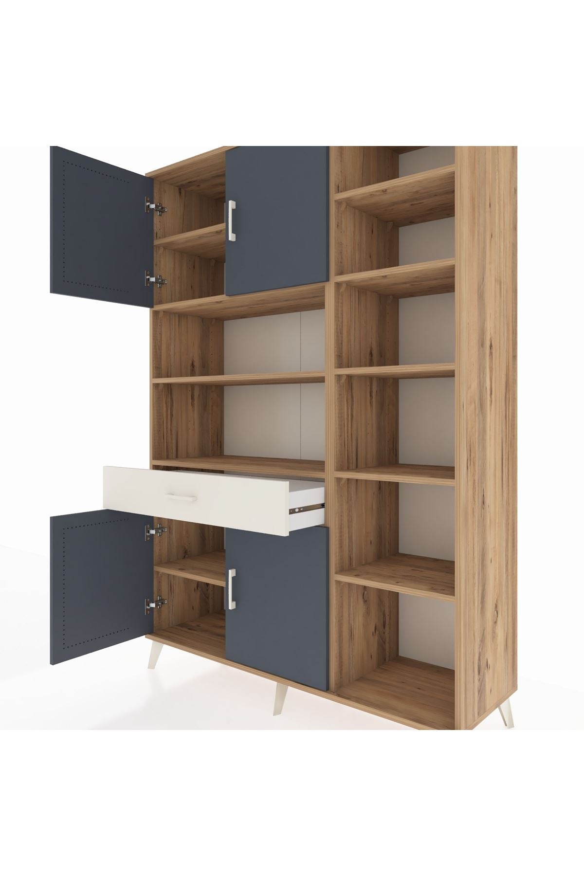 Hyperion Dolap 10 Raflı Tek Çekmeceli 4 Kapaklı 132x44x195 Çam-Antrasit/Aytaşı