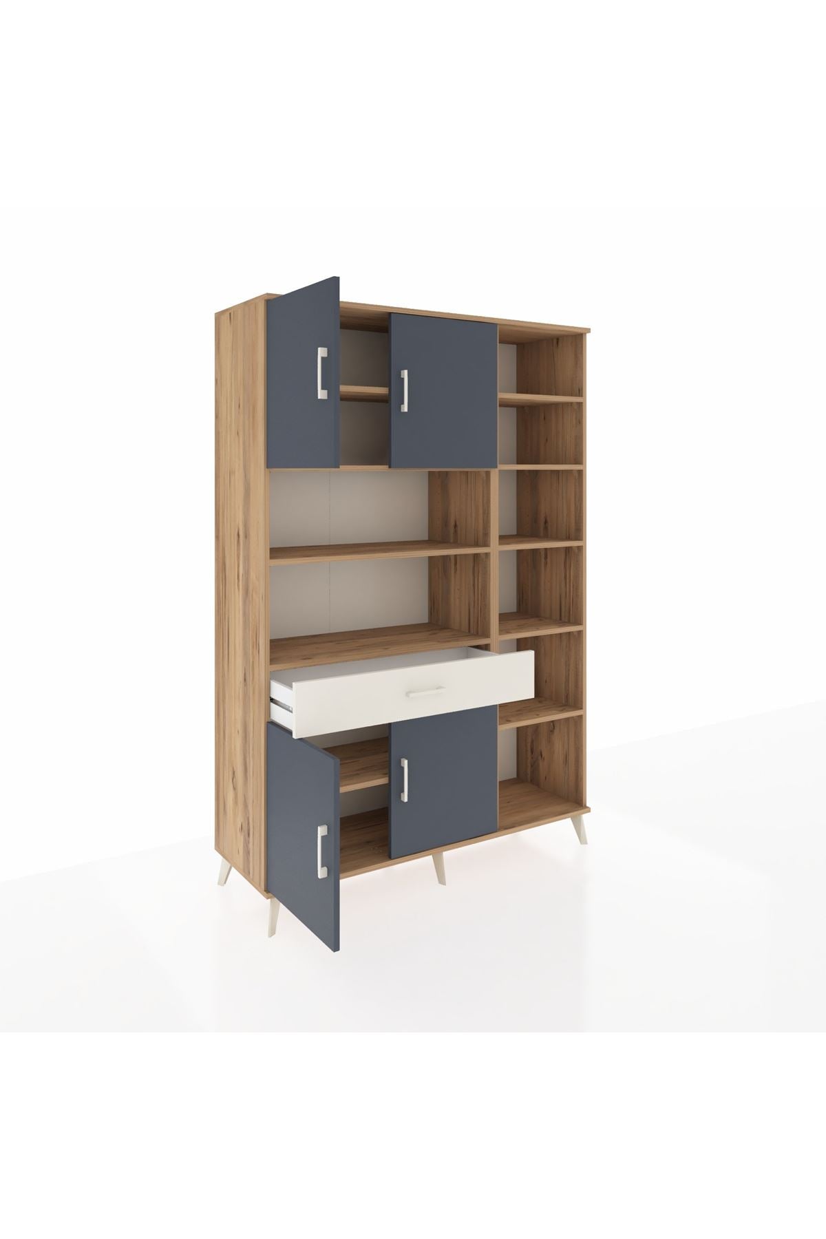 Hyperion Dolap 10 Raflı Tek Çekmeceli 4 Kapaklı 132x44x195 Çam-Antrasit/Aytaşı