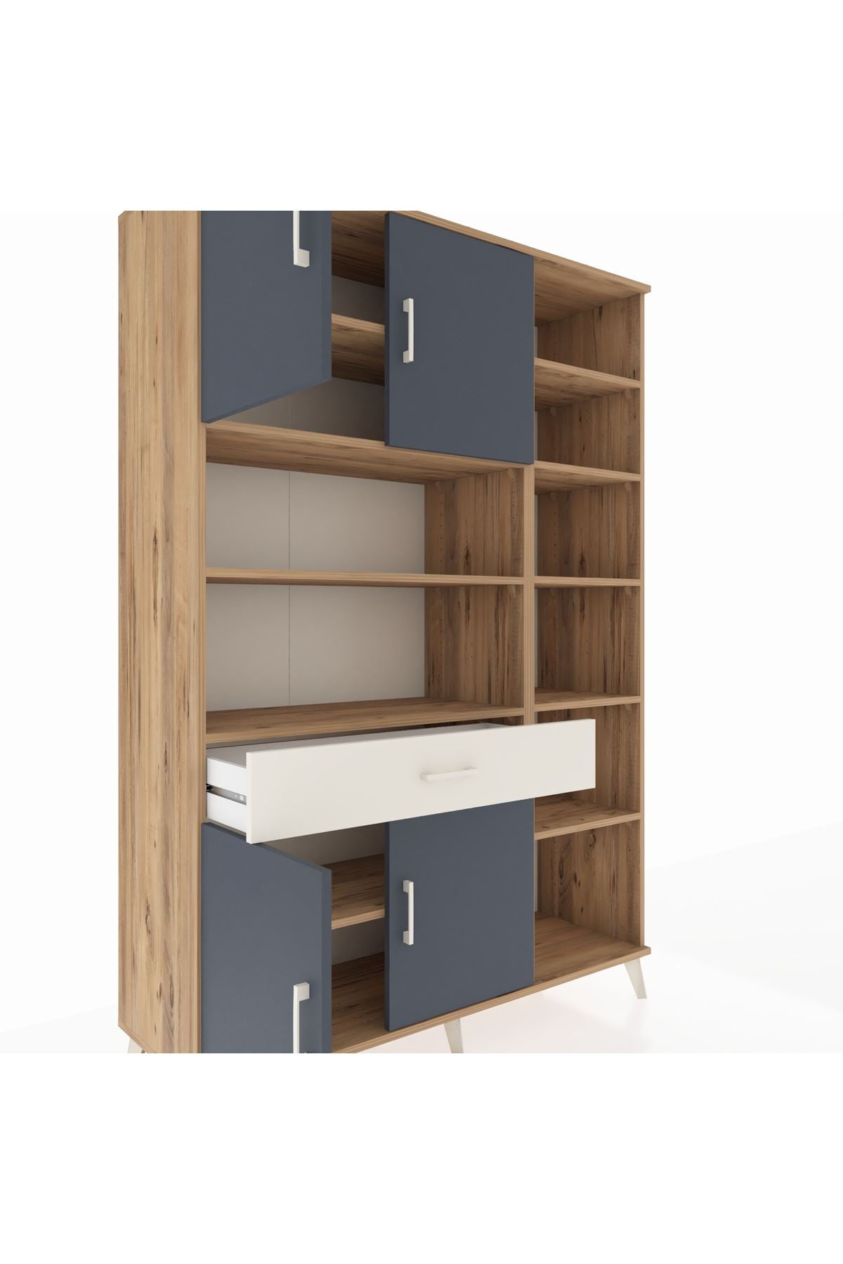 Hyperion Dolap 10 Raflı Tek Çekmeceli 4 Kapaklı 132x44x195 Çam-Antrasit/Aytaşı