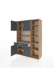 Hyperion Dolap 10 Raflı Tek Çekmeceli 4 Kapaklı 132x44x195 Çam-Antrasit/Antrasit