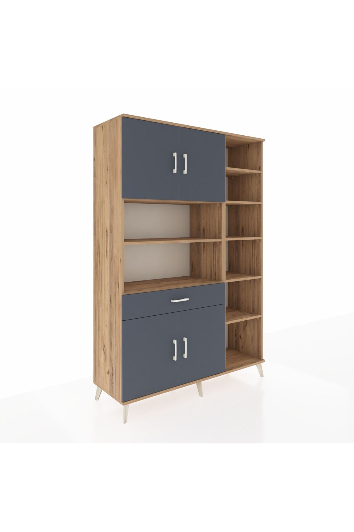 Hyperion Dolap 10 Raflı Tek Çekmeceli 4 Kapaklı 132x44x195 Çam-Antrasit/Antrasit