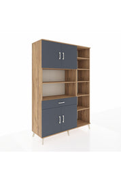 Hyperion Dolap 10 Raflı Tek Çekmeceli 4 Kapaklı 132x44x195 Çam-Antrasit/Antrasit