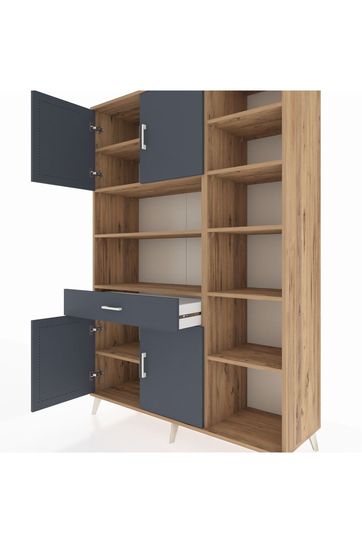 Hyperion Dolap 10 Raflı Tek Çekmeceli 4 Kapaklı 132x44x195 Çam-Antrasit/Antrasit