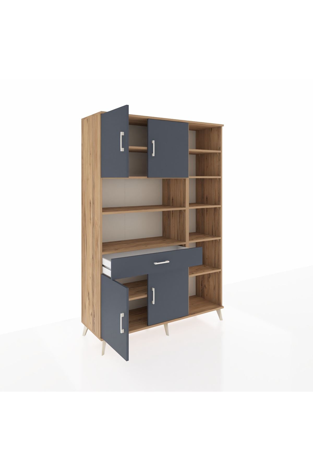 Hyperion Dolap 10 Raflı Tek Çekmeceli 4 Kapaklı 132x44x195 Çam-Antrasit/Antrasit