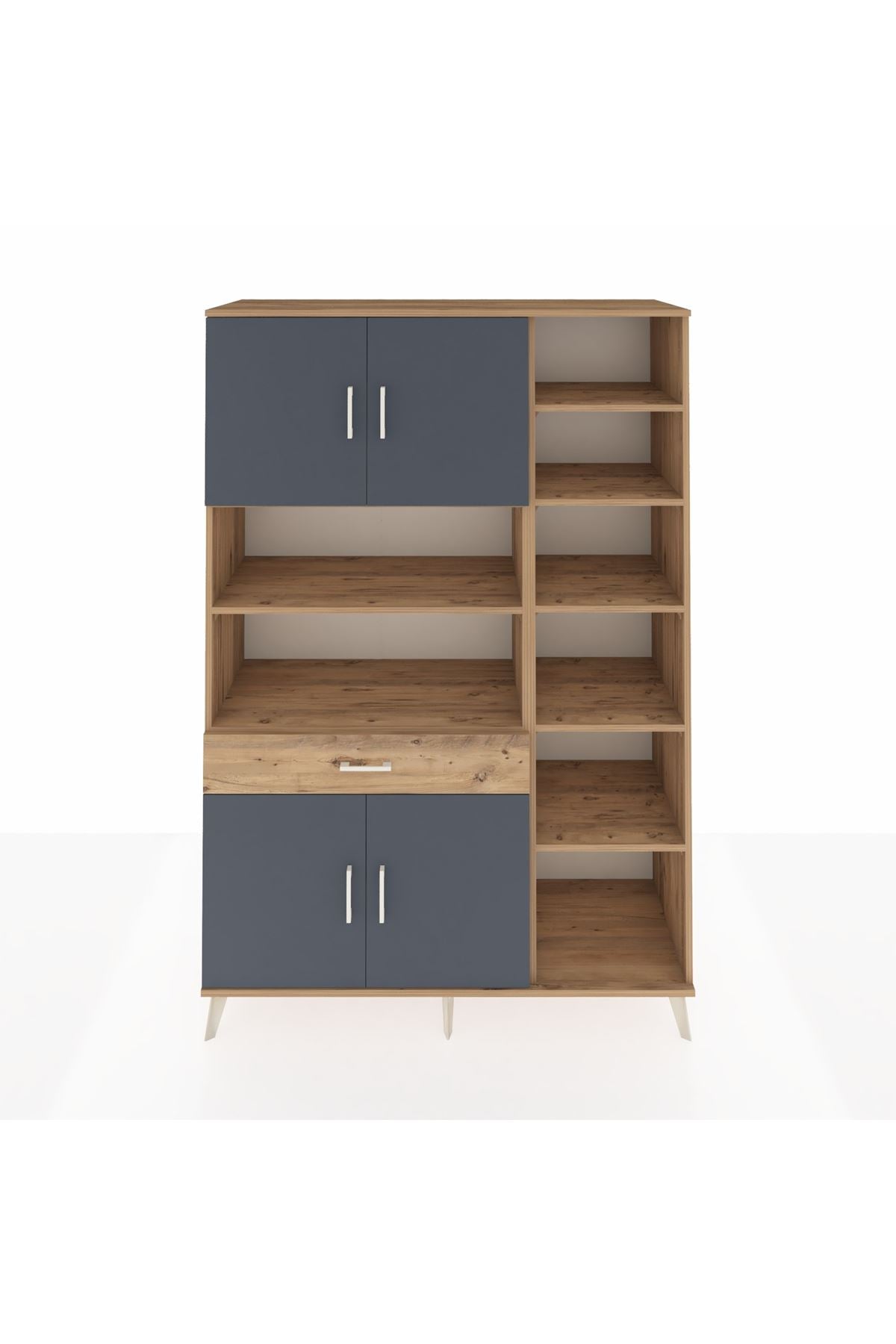 Hyperion Dolap 10 Raflı Tek Çekmeceli 4 Kapaklı 132x44x195 Çam-Antrasit/Çam