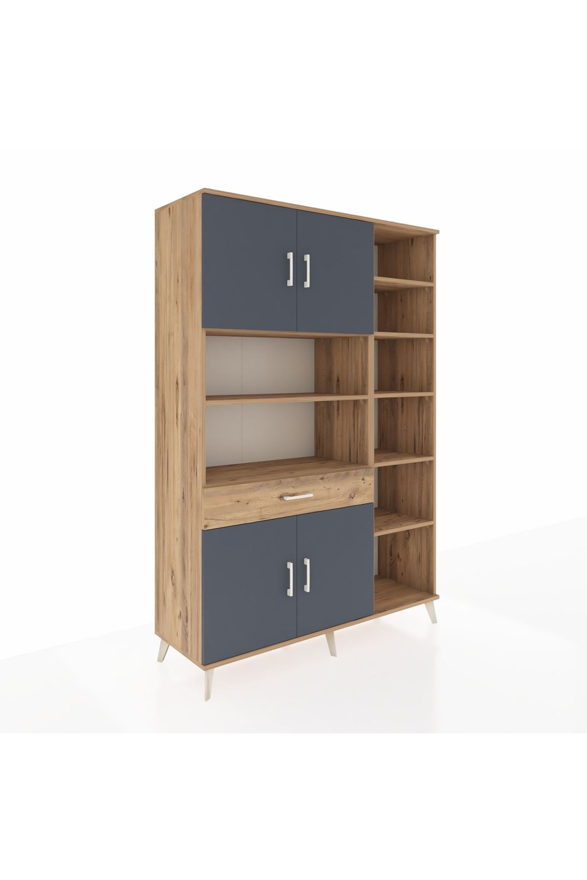 Hyperion Dolap 10 Raflı Tek Çekmeceli 4 Kapaklı 132x44x195 Çam-Antrasit/Çam