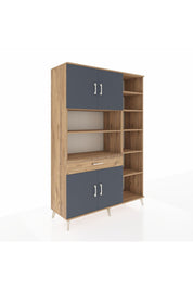 Hyperion Dolap 10 Raflı Tek Çekmeceli 4 Kapaklı 132x44x195 Çam-Antrasit/Çam