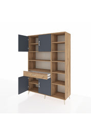 Hyperion Dolap 10 Raflı Tek Çekmeceli 4 Kapaklı 132x44x195 Çam-Antrasit/Çam