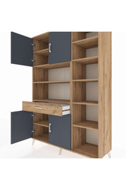 Hyperion Dolap 10 Raflı Tek Çekmeceli 4 Kapaklı 132x44x195 Çam-Antrasit/Çam