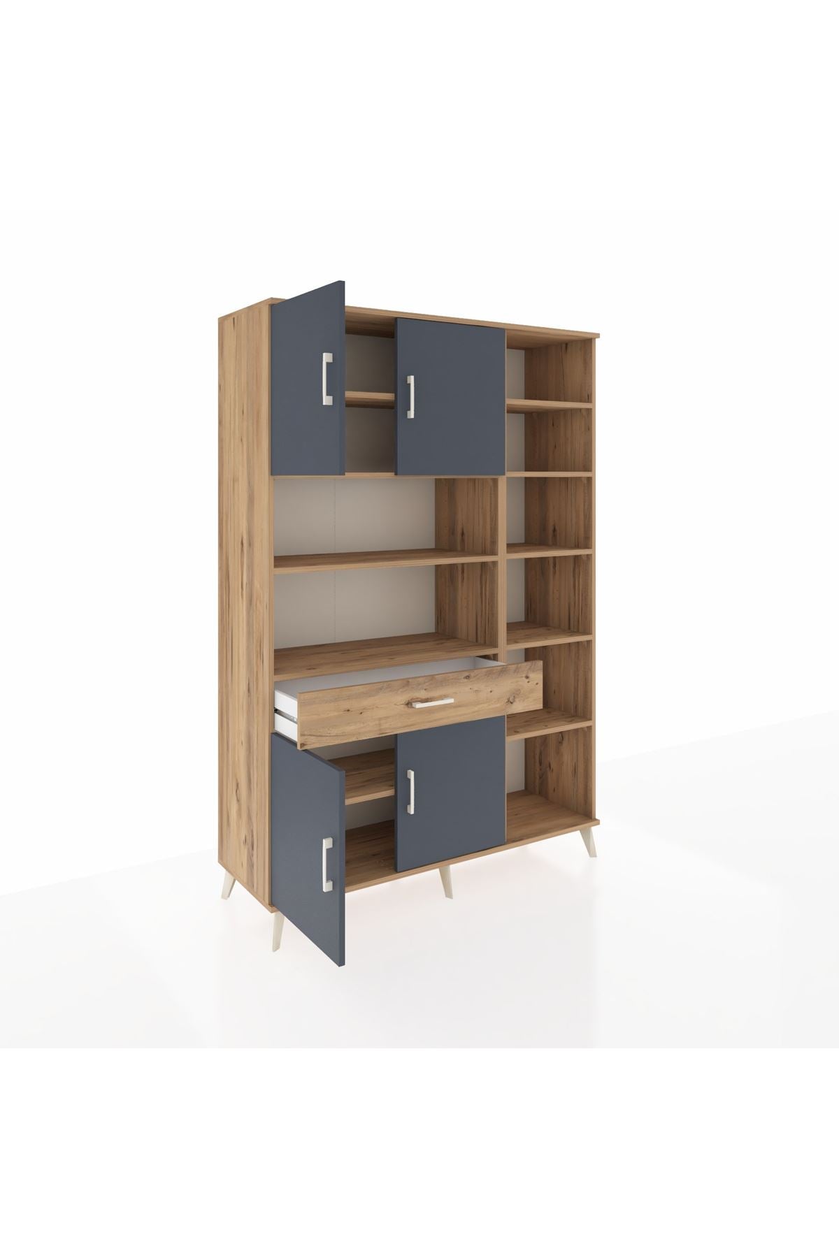 Hyperion Dolap 10 Raflı Tek Çekmeceli 4 Kapaklı 132x44x195 Çam-Antrasit/Çam