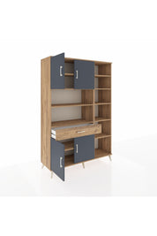 Hyperion Dolap 10 Raflı Tek Çekmeceli 4 Kapaklı 132x44x195 Çam-Antrasit/Çam