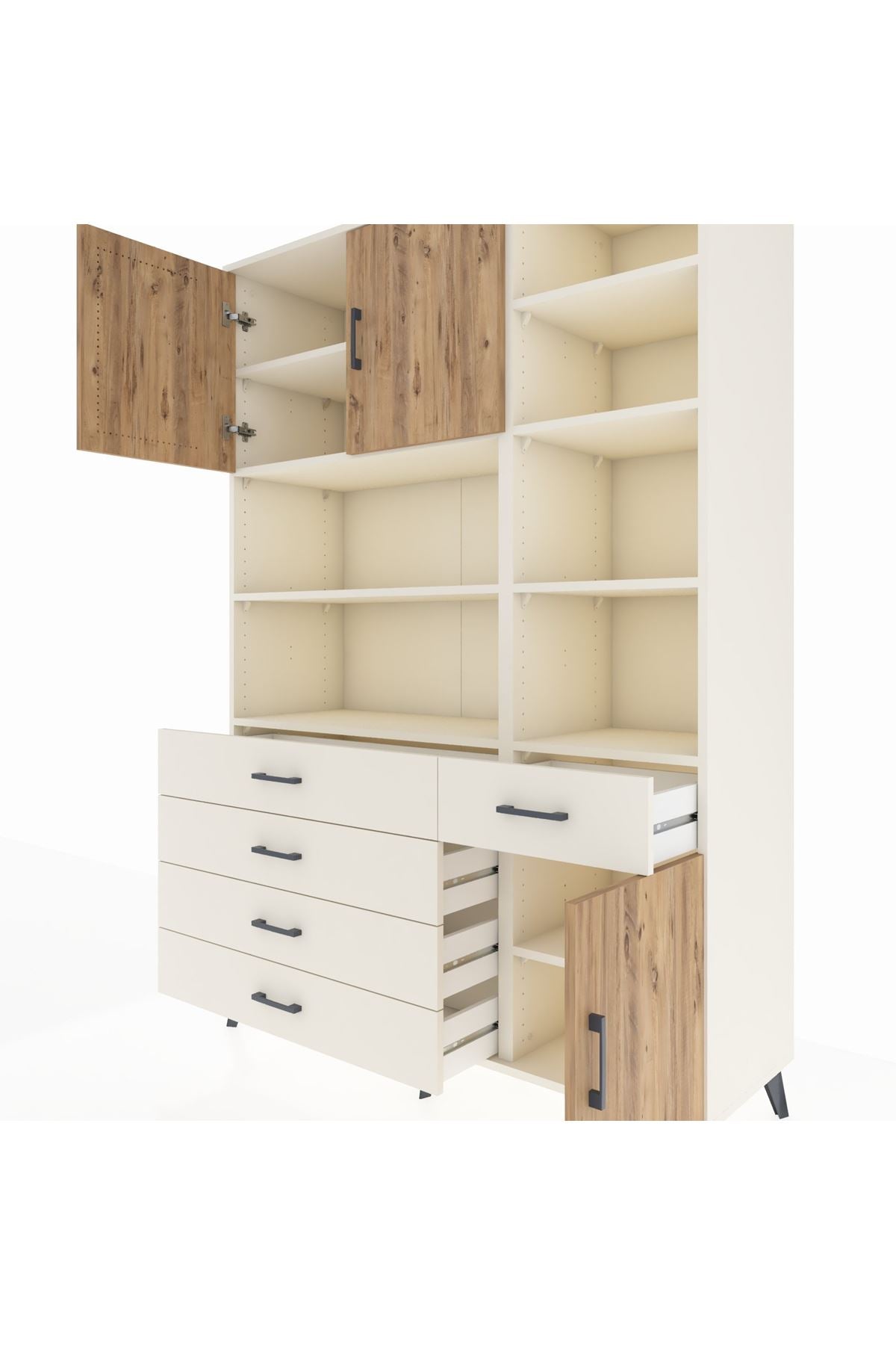Hyperion Dolap 9 Raflı 5 Çekmeceli 3 Kapaklı 132x44x195 Aytaşı-Çam/Aytaşı