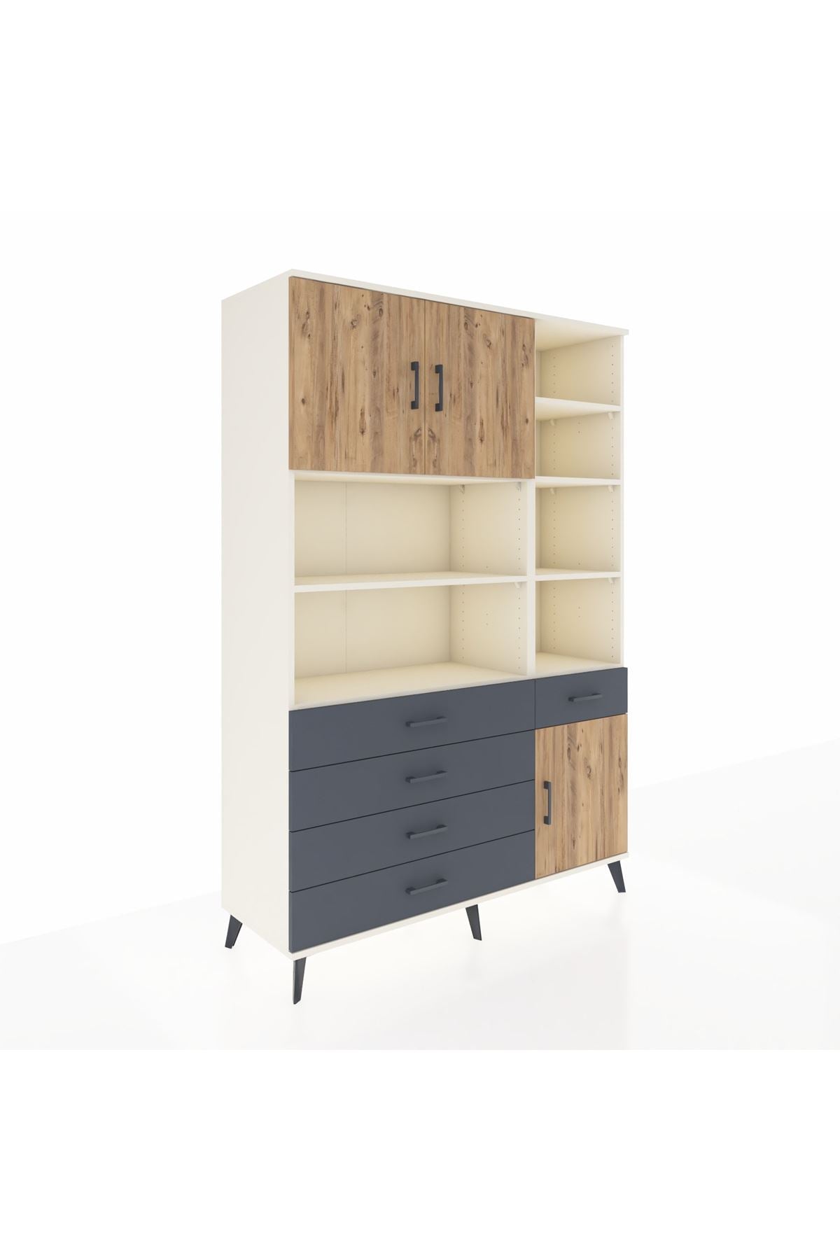 Hyperion Dolap 9 Raflı 5 Çekmeceli 3 Kapaklı 132x44x195 Aytaşı-Çam/Antrasit